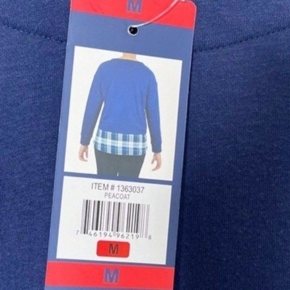 IZOD Womens Peacoat Blue Plaid NWT Layered Look Side Tie Sweatshirt Size M - Picture 7 of 8